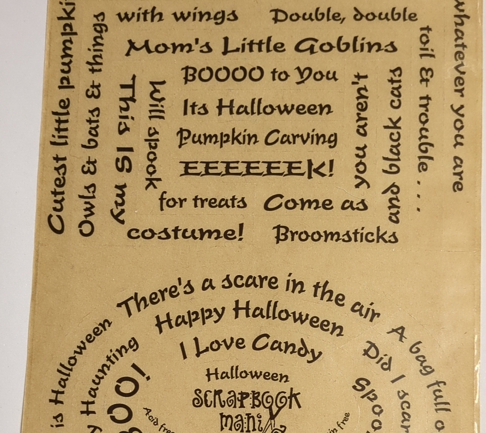 ☀️Vintage 2000 Scrapbook Mania Halloween Clear Sticky Phrases Sticker Sheet